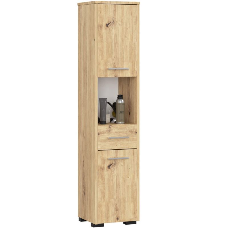 Słupek łazienkowy Akord Fin Dąb Artisan 30 cm 2 drzwi 1 szuflada kolor Dąb Artisan mat 5 półek 30x30x140 cm 1 szt.