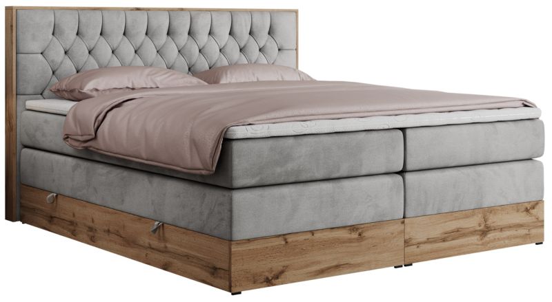 Łóżko kontynentalne MKS Meble AMORE KING 140x200 H3 jasnoszary welwet 1szt.