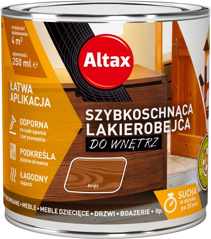 Lakierobejca szybkoschnąca do wnętrz Altax brązowa 0,25 l