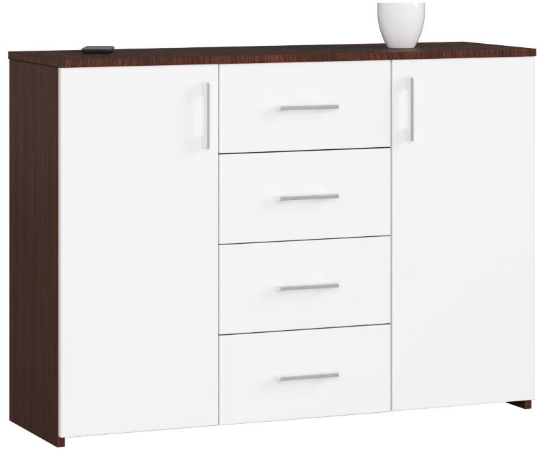 Komoda Akord K45 Wenge 110 cm 2 drzwi 4 szuflady kolor Biały mat 4 półki 110x35x80 cm 1 szt.