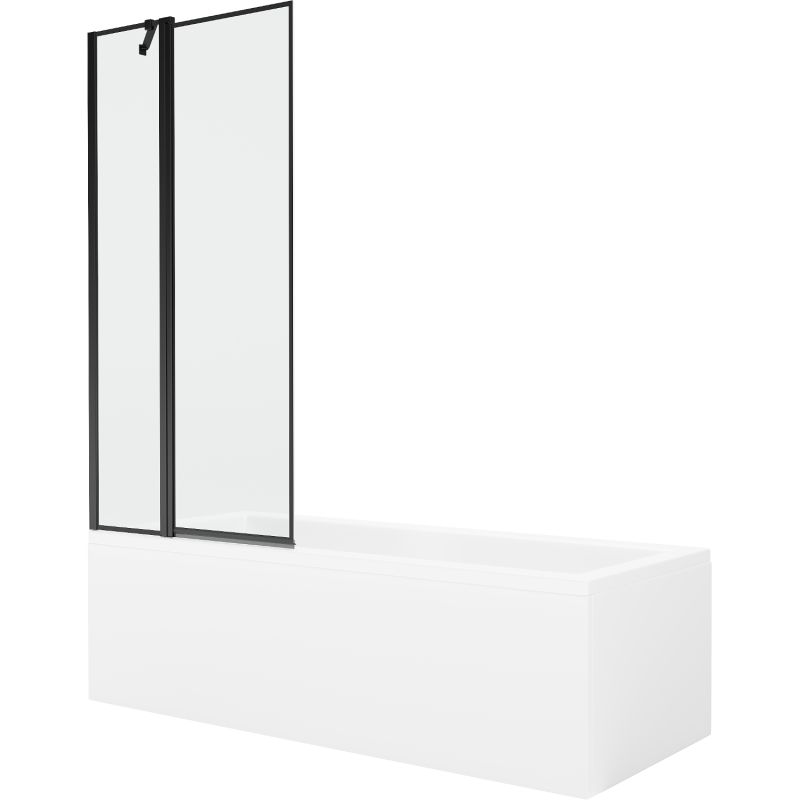 Wanna prostokątna Mexen Cubik 150 x 70 cm z obudową i parawanem 1-skrzydłowym 80 cm czarny wzór 550315070X9408117070 1 szt.