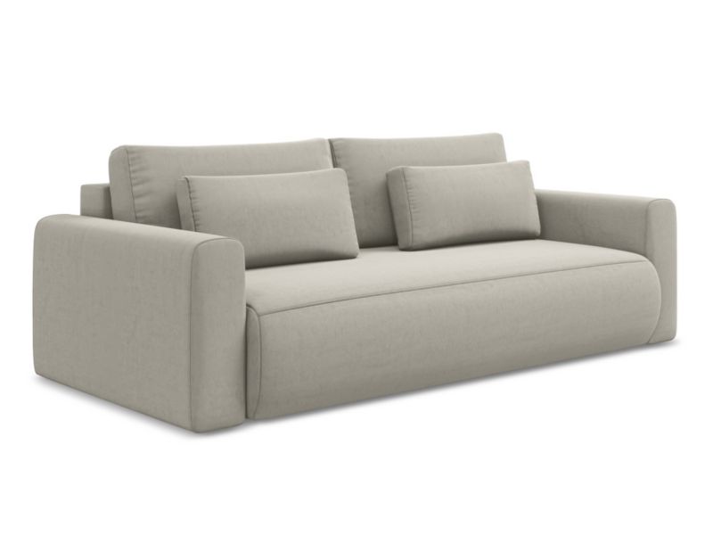 Kanapa 3-osobowa z funkcją spania Makamii Kapua z weluru 238x105 cm perłowy 1 szt.