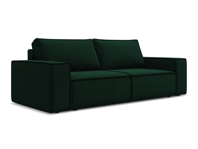 Kanapa 3-osobowa z funkcją spania Makamii Kimo z weluru 255x105 cm butelkowa zieleń 1 szt.