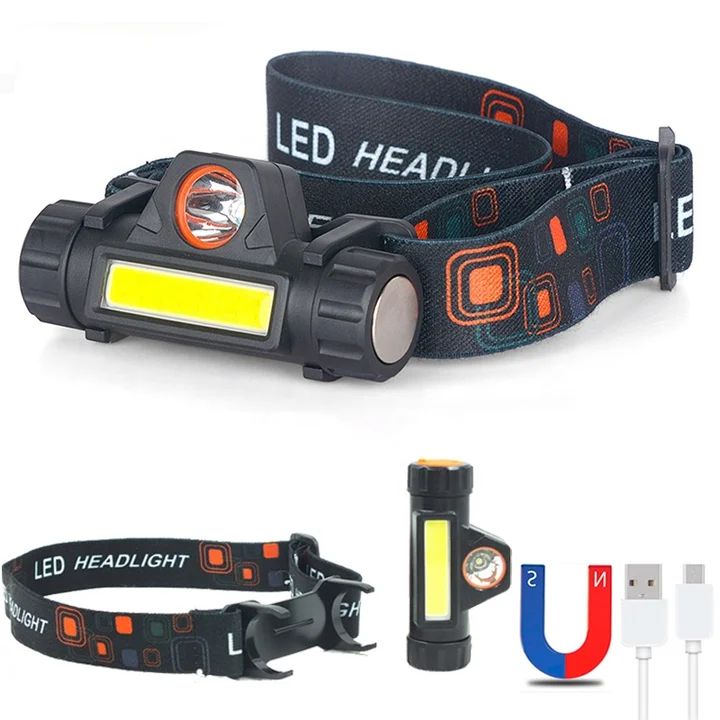 Latarka czołowa LED XUDO COB + LED Akumulator z magnesem 4 tryby USB Czarny 1 szt.