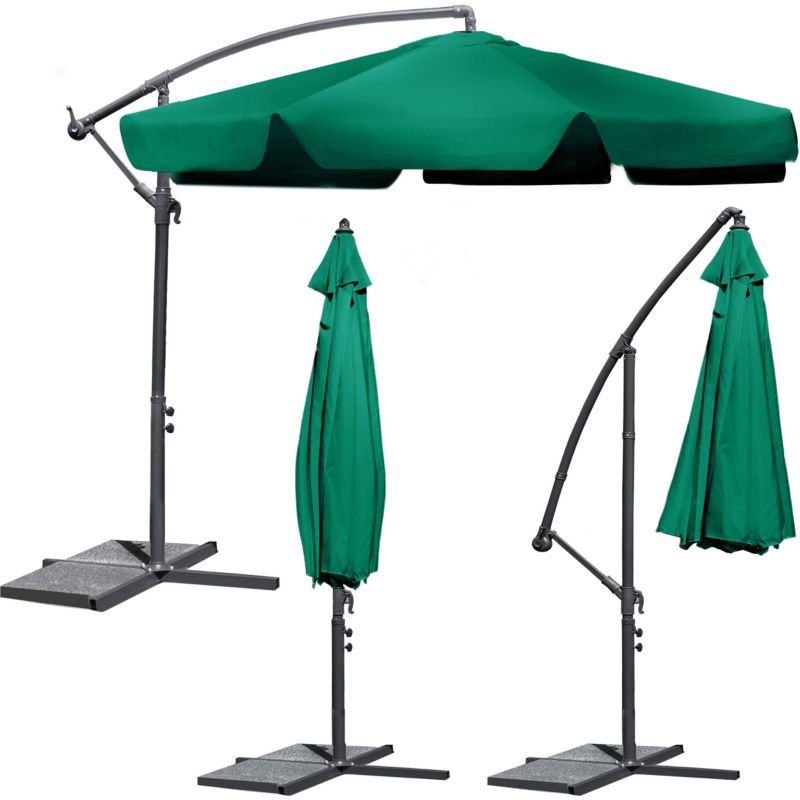 Parasol Ogrodowy Plonos duży składany z wysięgnikiem 6 segmentów 350cm zielony 1szt.