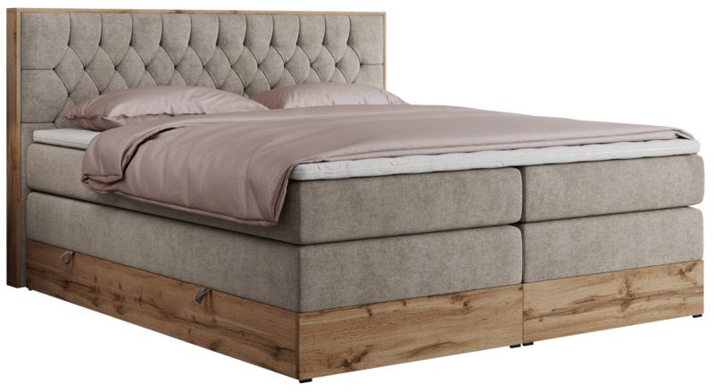 Łóżko kontynentalne MKS Meble AMORE KING 200x200 H3 beżowy struktura 1szt.