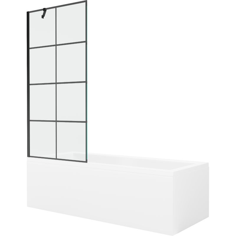 Wanna prostokątna Mexen Cubik 150 x 70 cm z obudową i parawanem 1-skrzydłowym 80 cm czarny wzór 550315070X9508007077 1 szt.