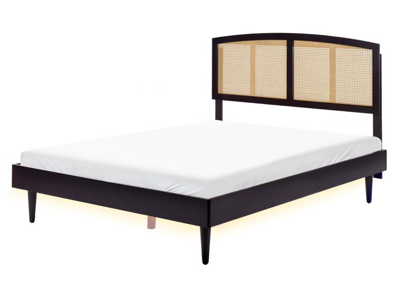 Łóżko drewniane z LED 160 x 200 cm czarne Varzy 1 szt.