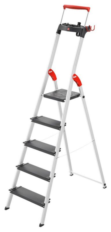 Drabina aluminiowa HAILO L100 TopLine, 5 stopniowa, szerokie stopnie, wysuwany pałąk, 1 szt.