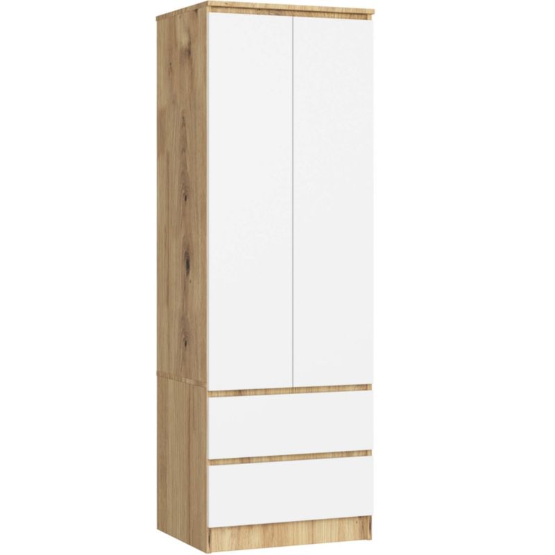 Szafa Akord S60 Dąb Artisan 60 cm 2 drzwi 2 szuflady kolor Biały mat 1 półka 60x51x180 cm 1 szt.