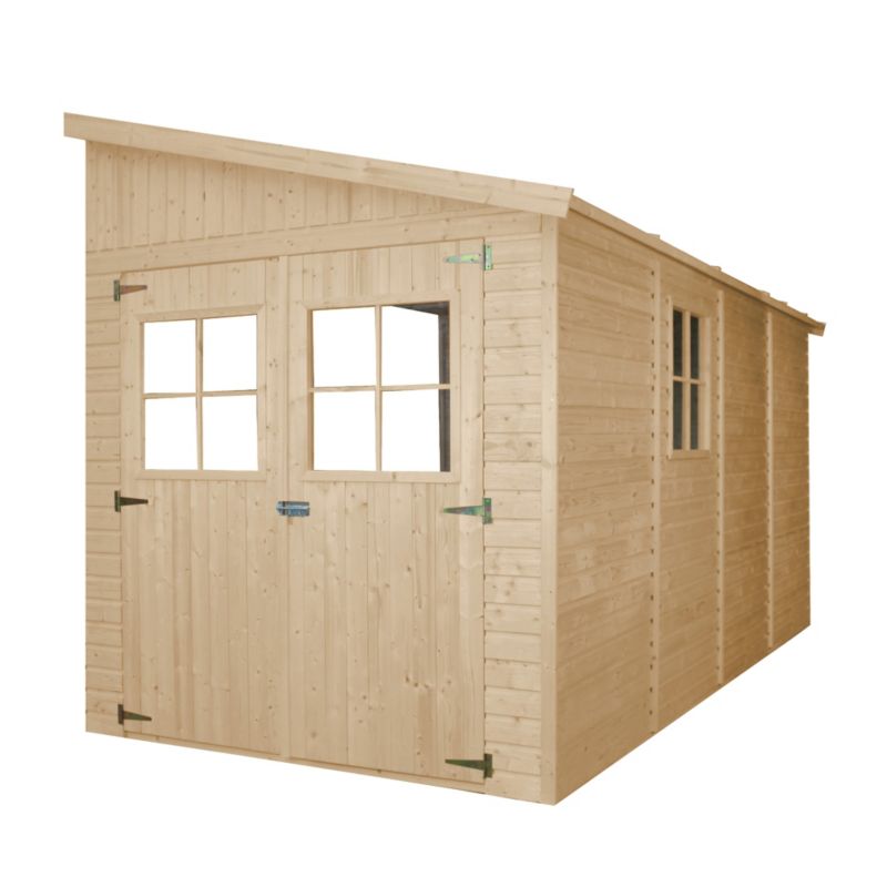 Drewniany domek ogrodowy i podłoga Timbela 8 m² M340M340G Konstrukcja panelowa, z trzech ścian, grubość deski 17 mm, 1 szt.