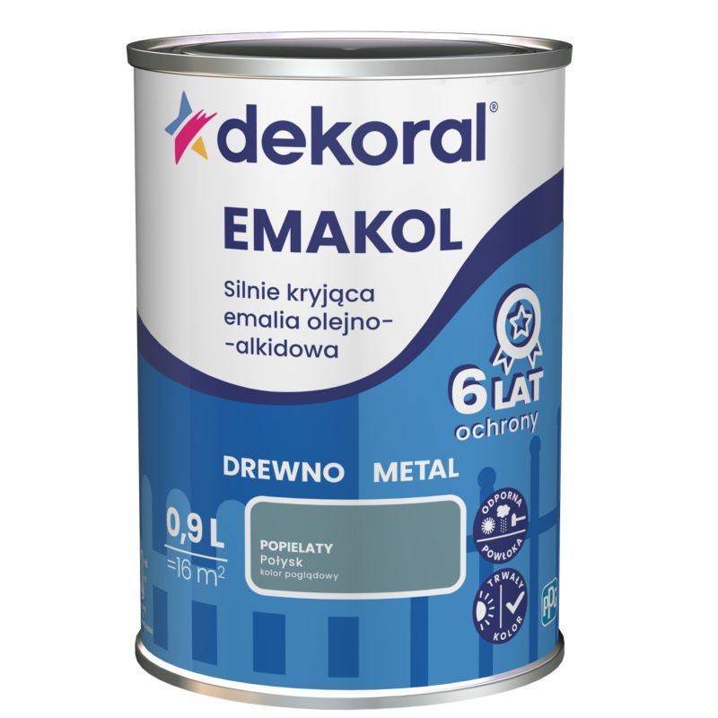 Emalia olejno-alkidowa Dekoral Emakol do drewna i metalu popielaty 0,9 l