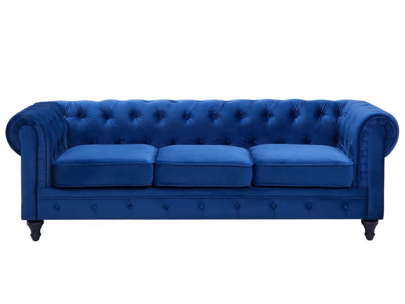 Sofa 3-osobowa welurowa niebieska Chesterfield 1 szt.