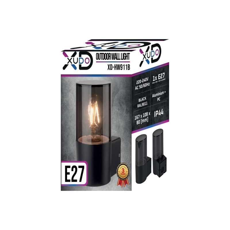 Kinkiet LED XUDO 1x E27 max. 40W IP44 Czarny Okrągły 1 szt.