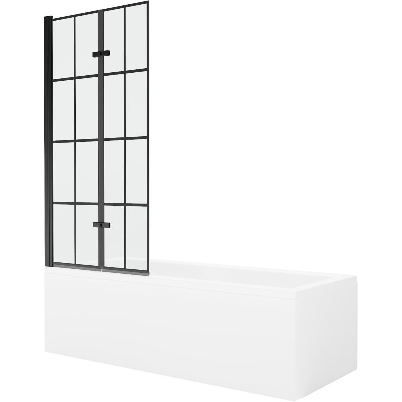 Wanna prostokątna Mexen Cubik 150 x 70 cm z obudową i parawanem 2-skrzydłowym 80 cm czarny wzór 1 kpl.