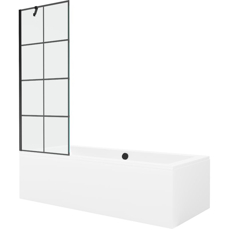 Wanna prostokątna Mexen Cube 170 x 80 cm z obudową i parawanem 1-skrzydłowym 70 cm czarny wzór 550517080X9507007077 1 szt.