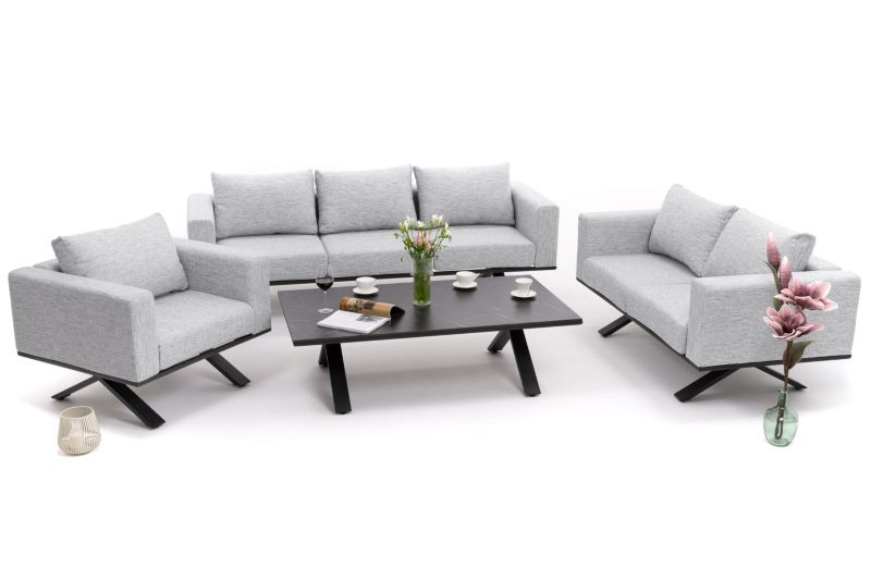 Zestaw mebli ogrodowych fotel sofa kanapa New Home MARABELLA szaro czarny aluminiowy z blatem z płyty HPL 1 kpl