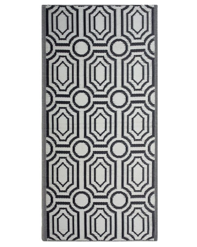 Dywan zewnętrzny dwustronny 90 x 180 cm czarno-biały Bidar 1 szt.