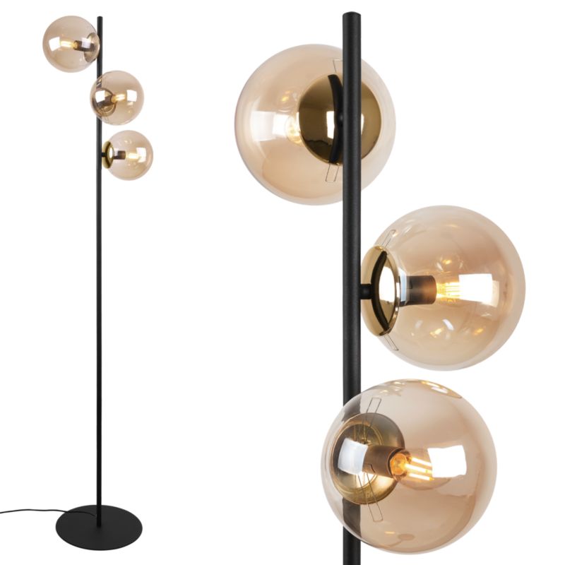 Lampa podłogowa stojąca Light Home LH Siena 3x E27 60W czarny/złoty klosz miodowy 1szt.