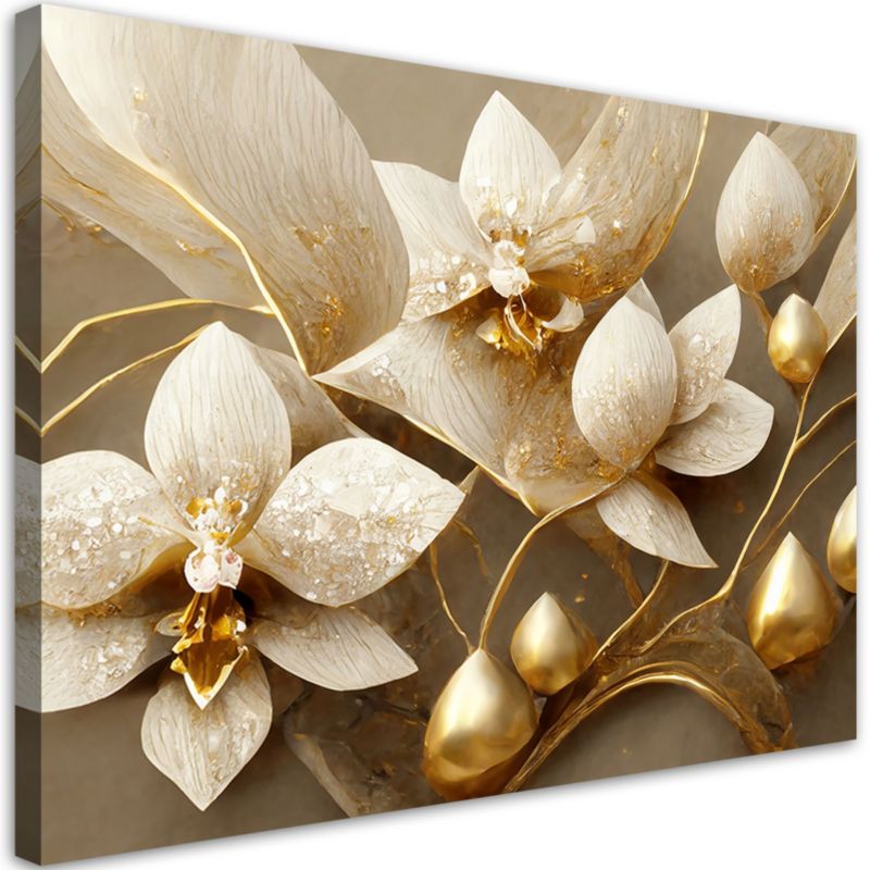 Obraz do salonu modny Feeby Białe Kwiaty Glamour 90x60 cm 1szt