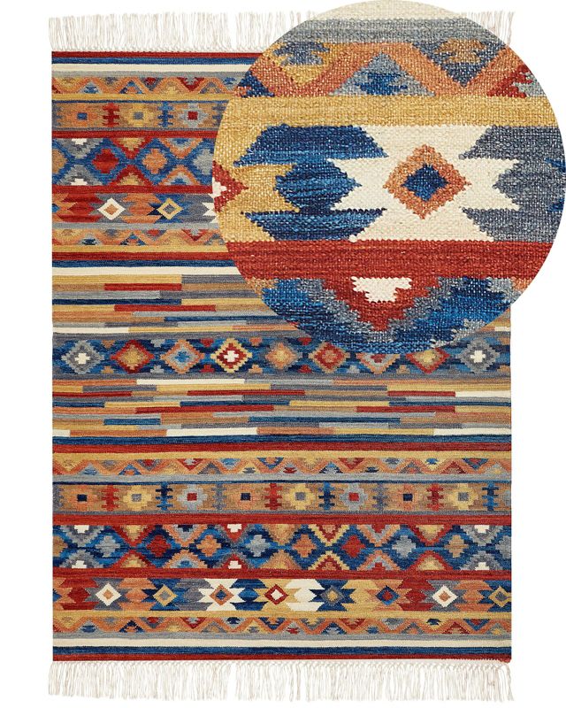 Dywan wełniany kilim 200 x 300 cm wielokolorowy Norakert 1 szt.