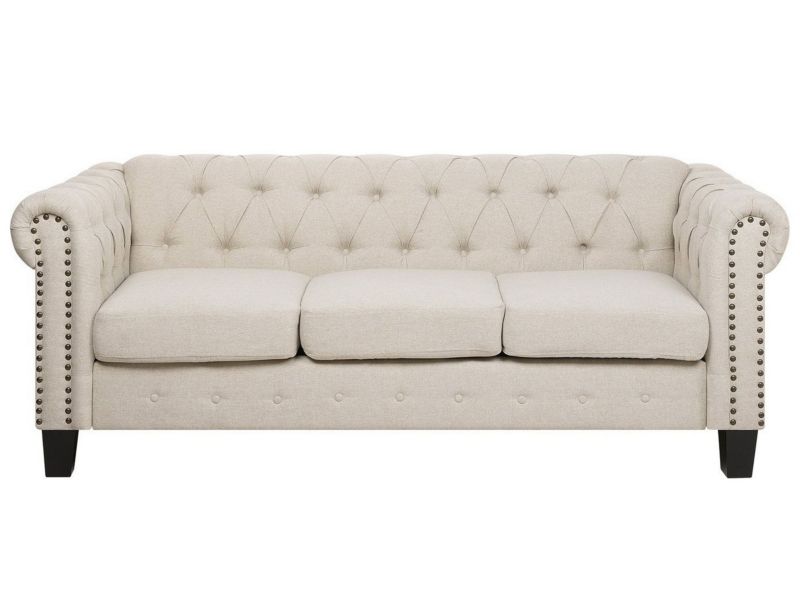 Sofa 3-osobowa proste nogi beżowa Chesterfield 1 szt.