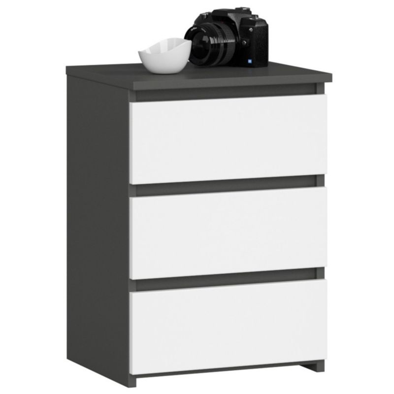 Szafka nocna Akord CL3 Grafit Szary 40 cm 3 szuflady kolor Biały mat 40x35x57 cm 1 szt.