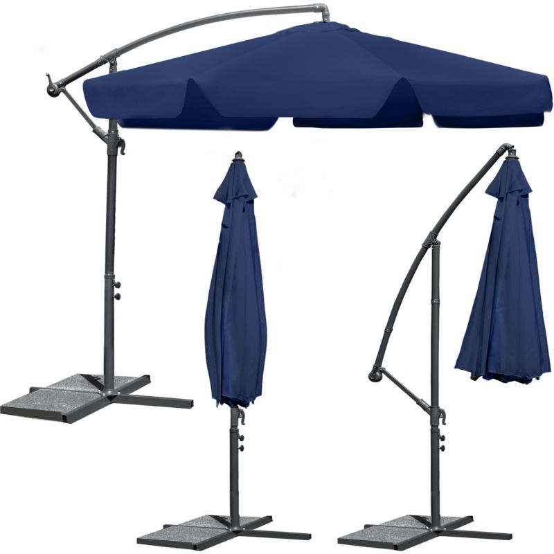 Parasol Ogrodowy Plonos duży składany z wysięgnikiem 6 segmentów 350cm granatowy 1szt.