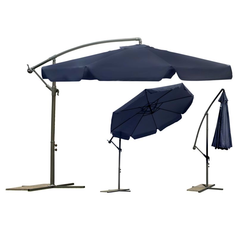 Parasol Ogrodowy Plonos duży składany z wysięgnikiem 8 segmentów 350cm granatowy 1szt.
