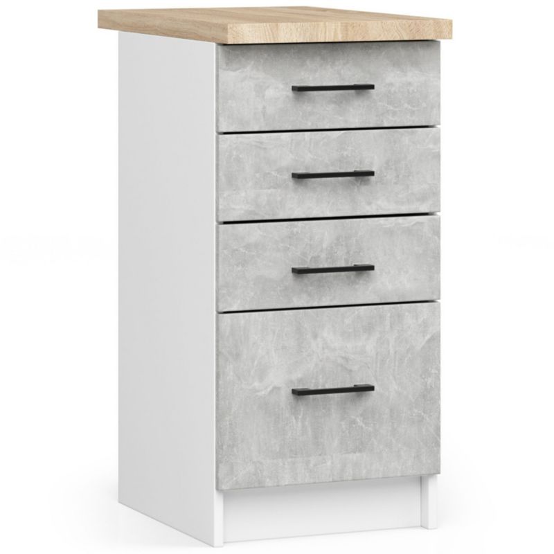Szafka kuchenna Akord S40 z blatem system Oliwia Biała 40 cm 4 szuflady kolor Beton mat 40x46x85 cm 1 szt.