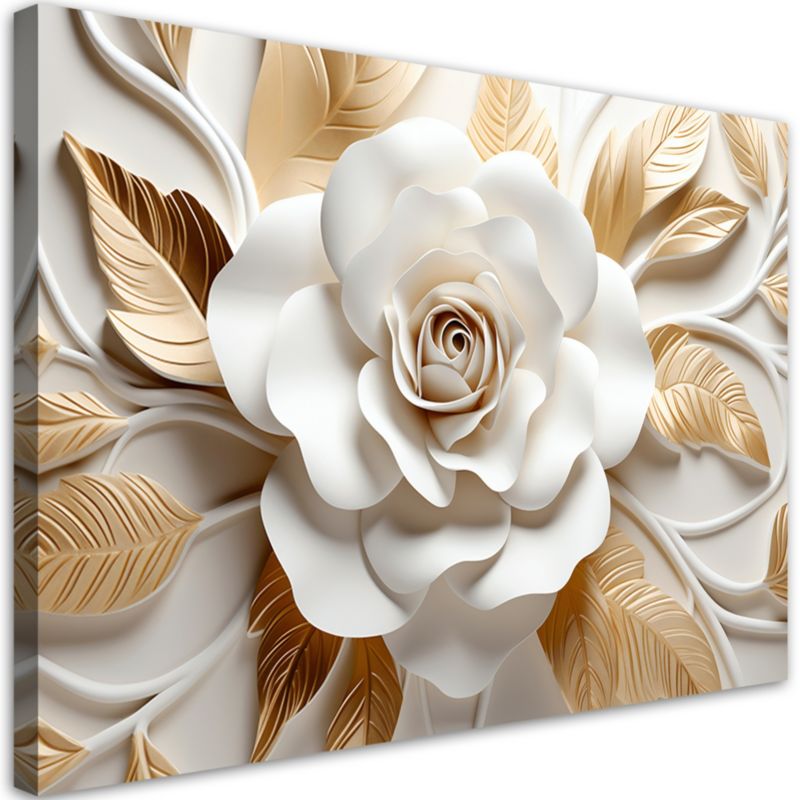 Obraz do salonu sypialni Feeby Biało Złoty Kwiat Efekt 3D 90x60cm 1szt