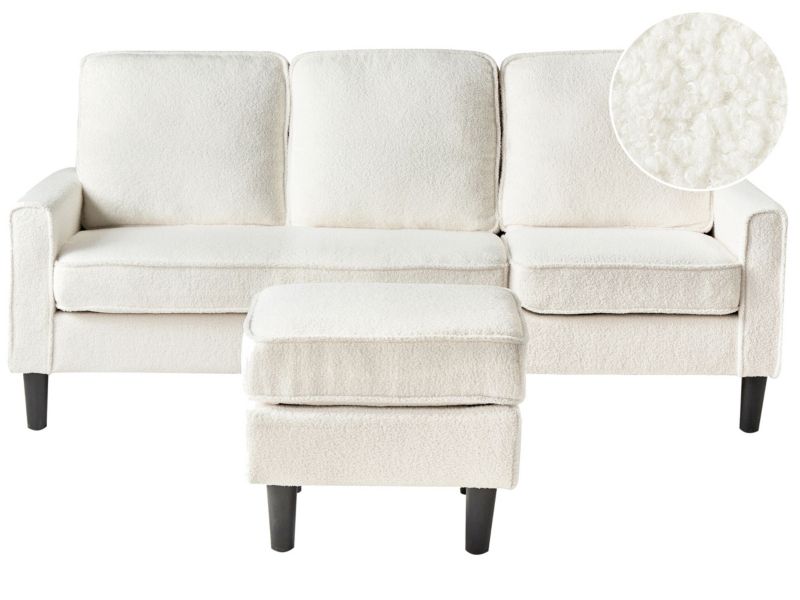 Sofa 3-osobowa z otomaną boucle biała Avesta 1 kpl