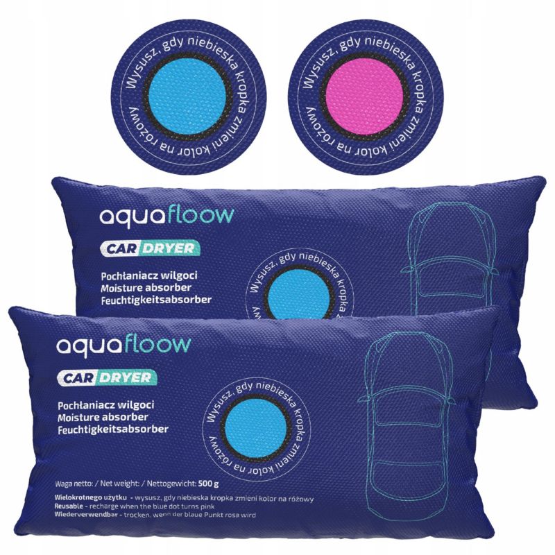 Pochłaniacz wilgoci, Aquafloow, do samochodu, ze wskaźnikiem, 2x 500g, 2szt