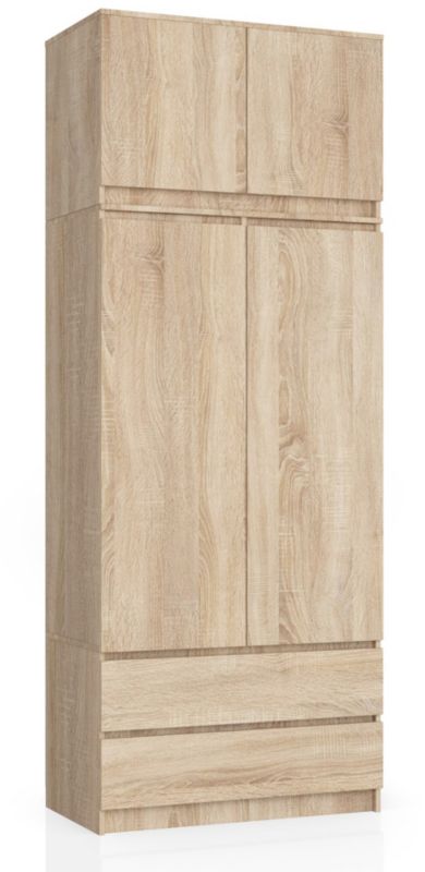 Szafa Akord S90 z nadstawką Dąb Sonoma 90 cm 2 drzwi 2 szuflady kolor Dąb Sonoma mat 6 półek 90x51x234 cm 1 szt.
