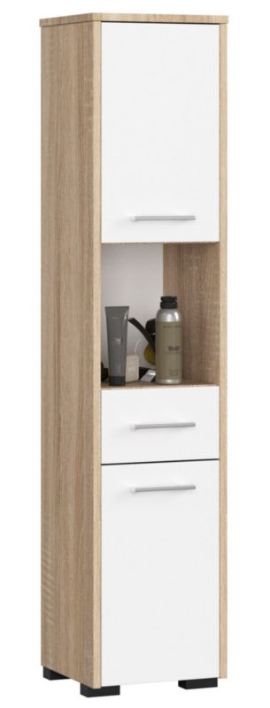 Słupek łazienkowy Akord Fin Dąb Sonoma 30 cm 2 drzwi 1 szuflada kolor Biały mat 5 półek 30x30x140 cm 1 szt.