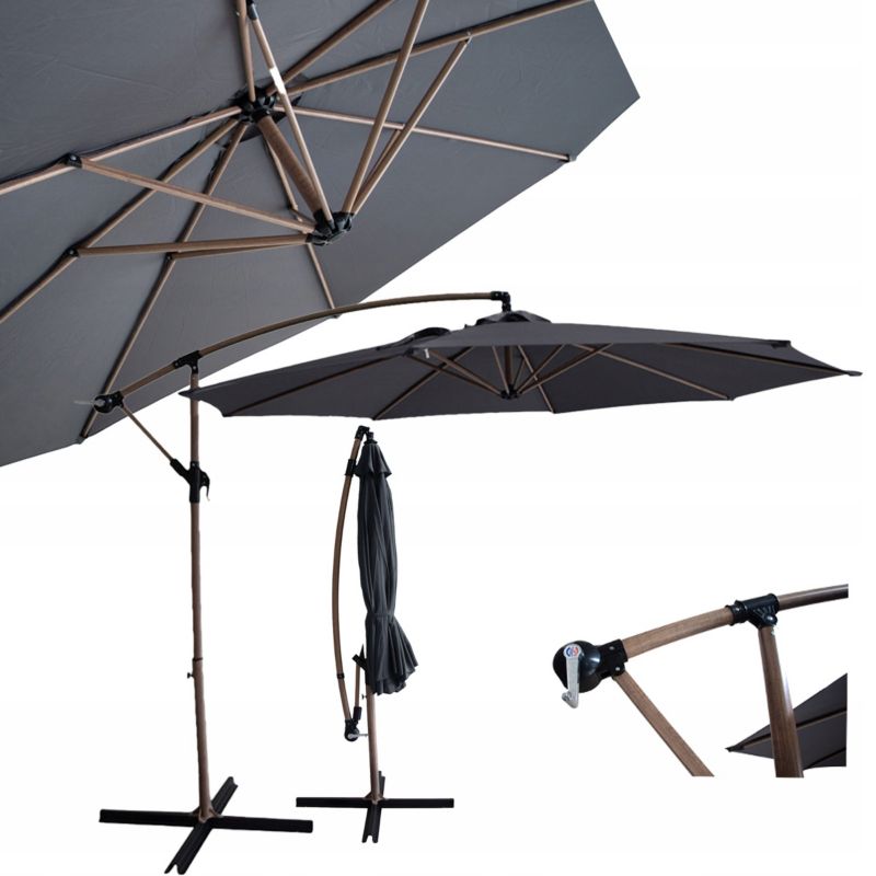 Parasol Ogrodowy Focus Garden Składany Boczny Santorini z Wysięgnikiem Szary 3m 1 Szt