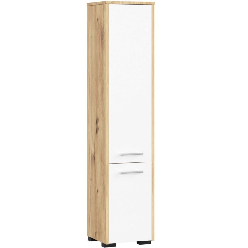 Słupek łazienkowy Akord Fin Dąb Artisan 30 cm 2 drzwi kolor Biały mat 5 półek 30x30x140 cm 1 szt.