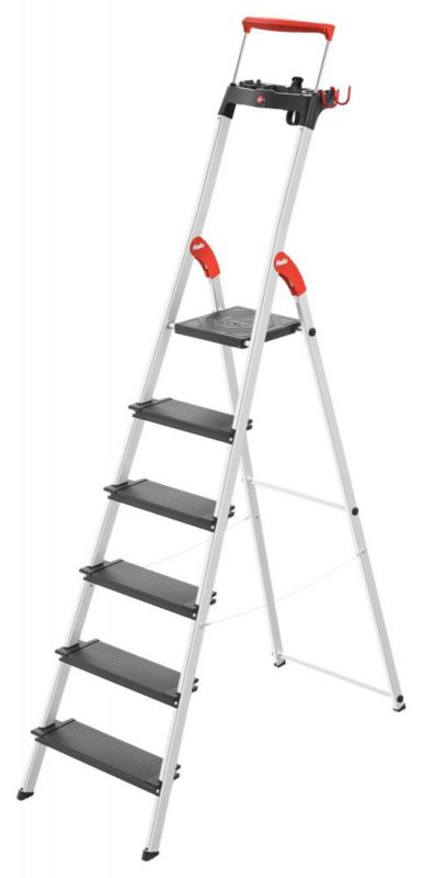 Drabina aluminiowa HAILO L100 TopLine, 6 stopniowa, szerokie stopnie, wysuwany pałąk, 1 szt.