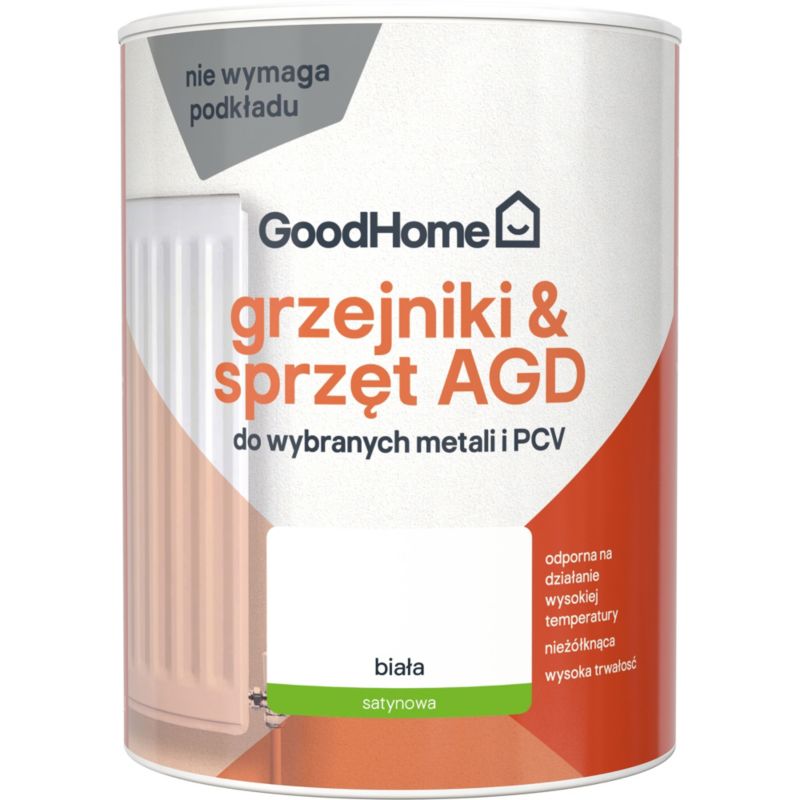 Farba do grzejników GoodHome biała satyna 0,75 l