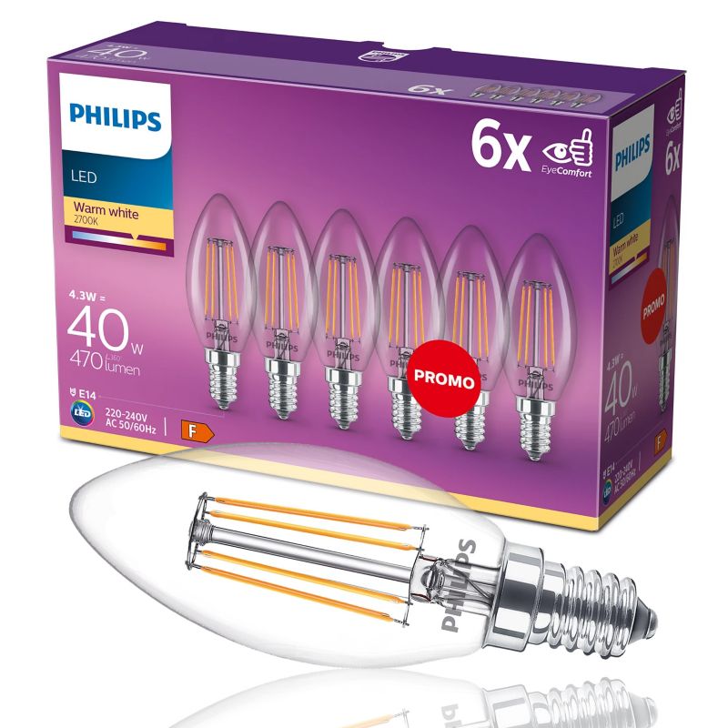 Zestaw 6x żarówka LED Philips classic 40W B35 E14 WW CL ND 6CT/4 1 op.