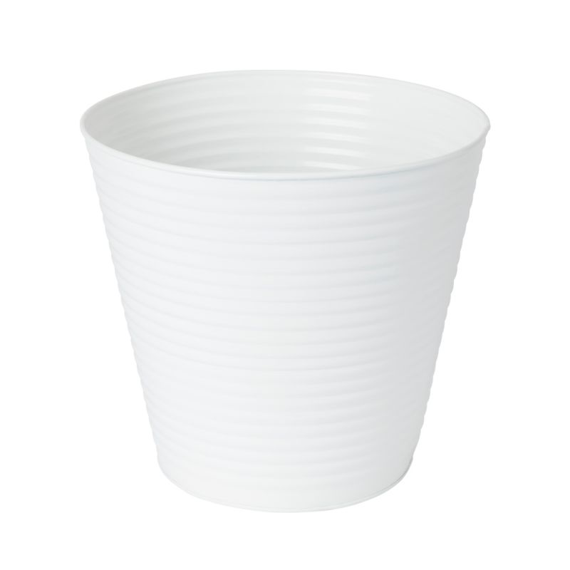 Doniczka metalowa GoodHome prążkowana 24 cm biała