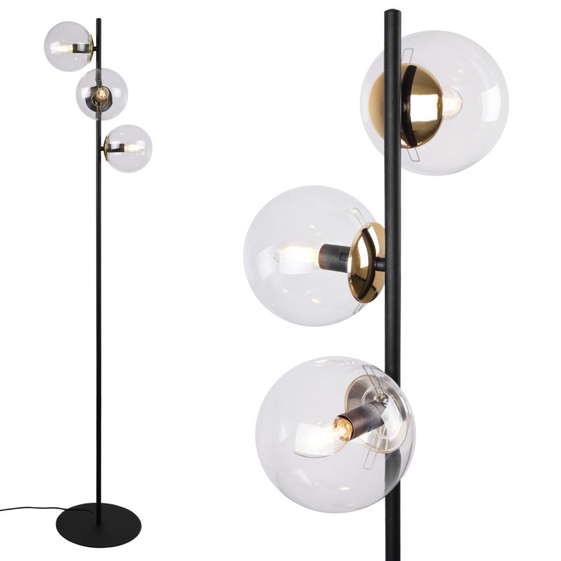 Lampa podłogowa stojąca Light Home LH Siena 3x E27 60W czarny/złoty klosz bezbarwny 1szt.