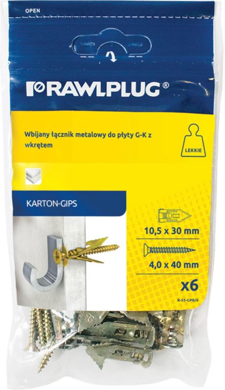 Łącznik metalowy Rawlplug 10,5 x 30 mm do płyt g-k 6 szt.