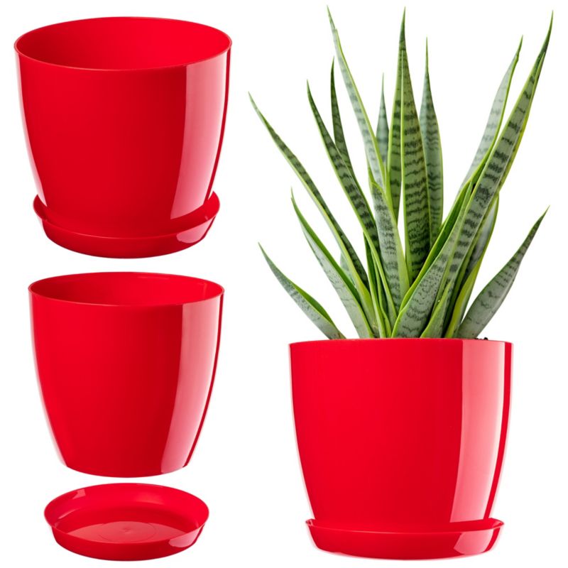 Doniczka KADAX Z Podstawką Plastikowa Osłonka Donica 20cm Czerwona Kwiaty 1szt.