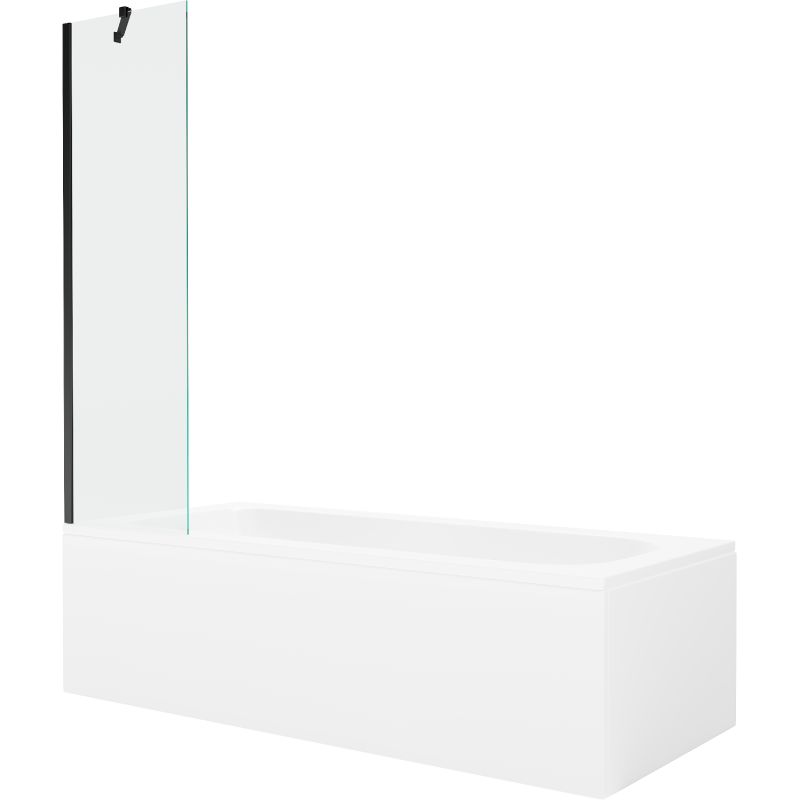 Wanna prostokątna Mexen Vega 160 x 70 cm z obudową i parawanem 1-skrzydłowym 50 cm transparent czarny 1 kpl.