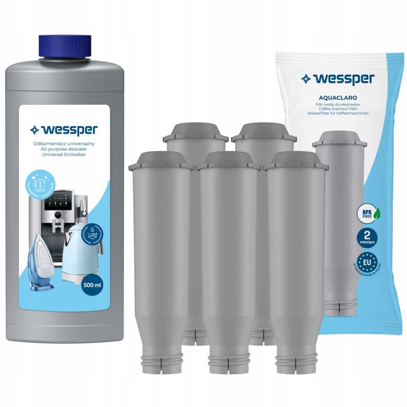 Filtr wody, Wessper, do ekspresu do kawy, kompatybilny z Krups, Nivona, Bosch + Odkamieniacz, uniwersalny, 500ml, 1szt