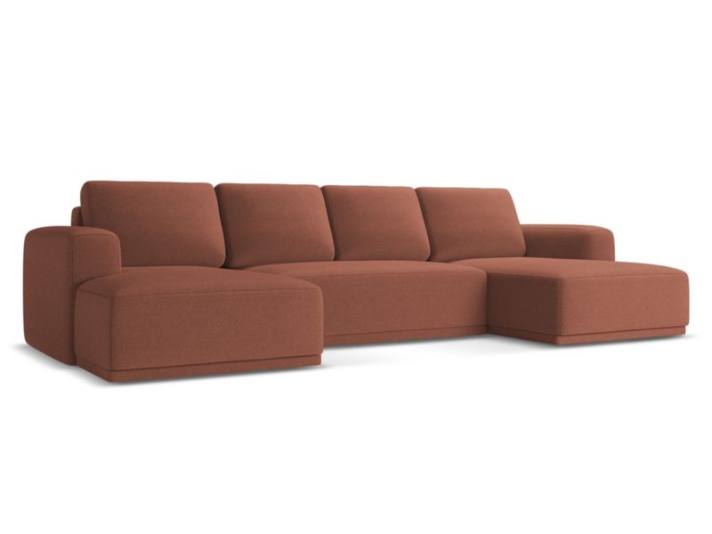Sofa panoramiczna z funkcją spania Makamii Kaila z tkaniny szenilowej 333x160 cm brudny róż 1 szt.