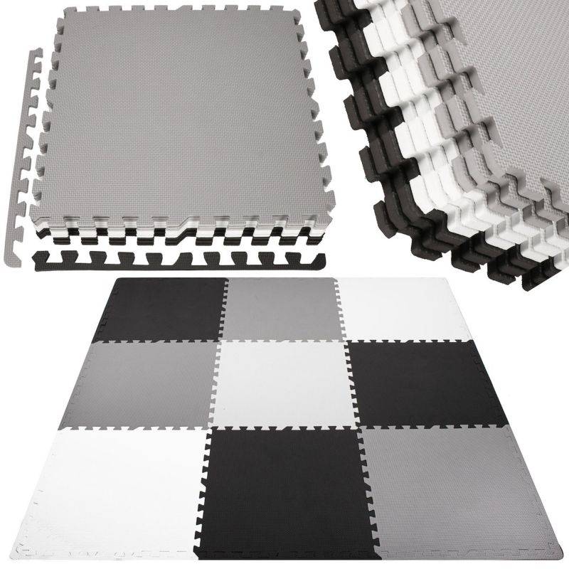 Mata piankowa kwadraty Springos 179x179 cm szare, białe, czarne puzzle dla dzieci, do ćwiczeń pianka EVA 1 szt.