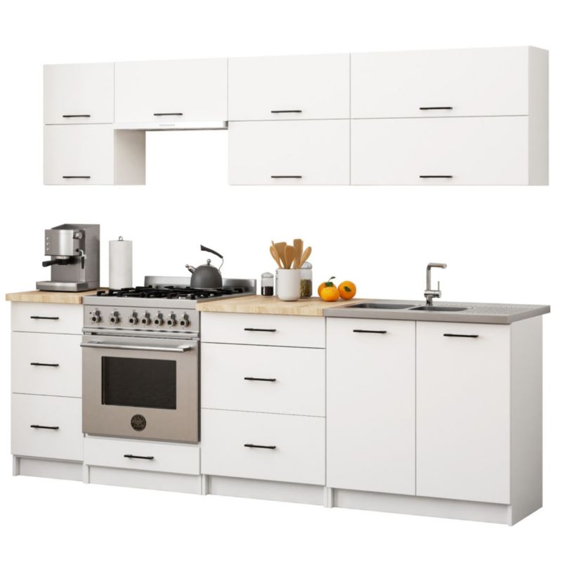 Zestaw kuchenny Akord Oliwia G2 2.4m Biały 240 cm 10 drzwi 6 szuflad kolor Biały mat 9 półek 240x46x203 cm 1 zestaw