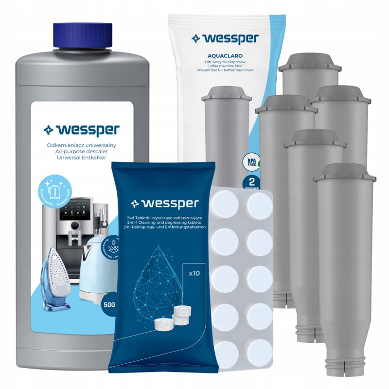 Filtr wody, Wessper, do ekspresu Krups, Nivona, 5szt + tabletki czyszczące + odkamieniacz uniwersalny, 1szt